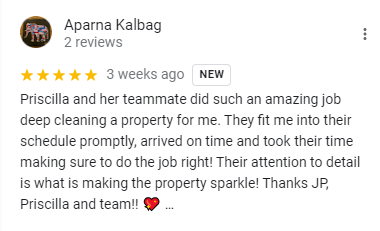 Aparna Kalbag Testimonial - JPR Cleaning - Residential and commercial cleaning services