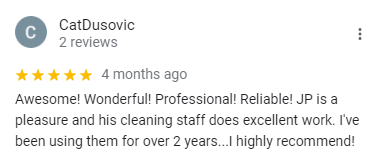 CatDusovic Testimonial - JPR Cleaning - Residential and commercial cleaning services
