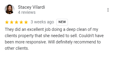 Stacey Vilardi Testimonial - JPR Cleaning - Residential and commercial cleaning services